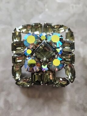Sparkling Square Multi-Gem Cocktail Ring - Iridescent & Smoke